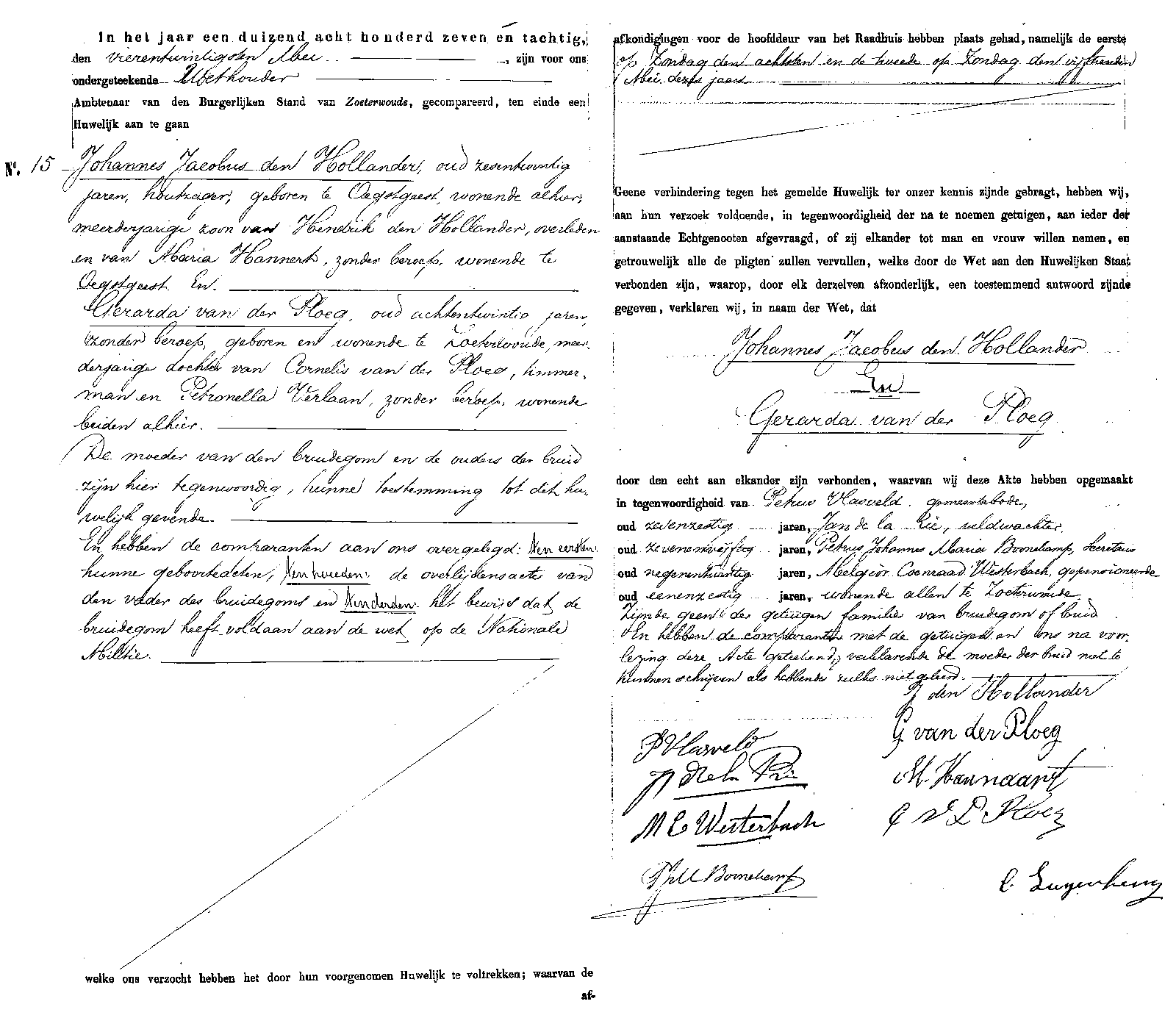 18870524 huw akte 15 Johannes J d Hollander - Gerarda vd Ploeg